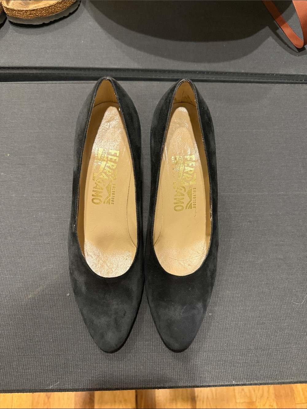 Salvatore Ferragamo Black Suede Pointed-Toe Pumps
